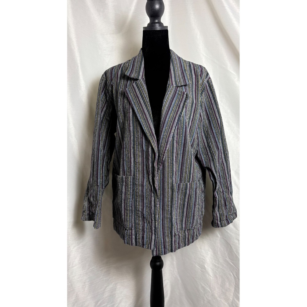 Audrey 3 Plus 1 Blazer Jacket Women Large Multi Stripe Excellent Cotton Grunge